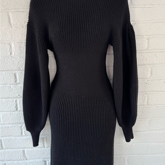 STAUD Sweater Dress Marylebone Black Knit Mini Small Fall Balloon Sleeve, Size S - Picture 10 of 11
